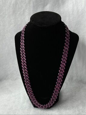 Men's Fuchsia Cuban Link Necklace 24”- VVS CZ